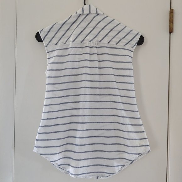 merona blue and white striped summer button-up tank top w/ pocket - Picture 2 of 7